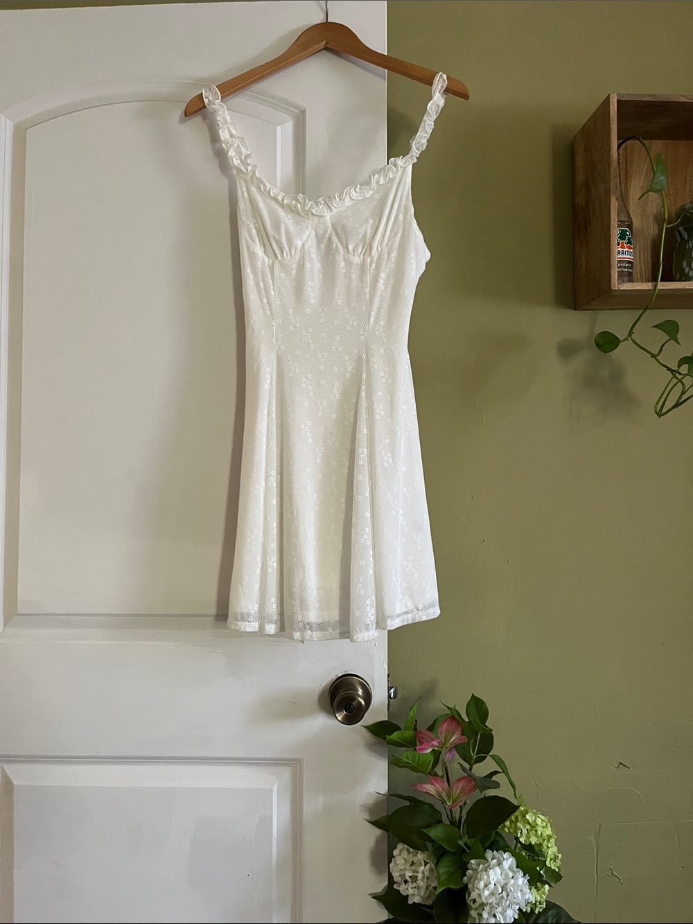 Urban Outfitters White Lace-Trim Slip Dress